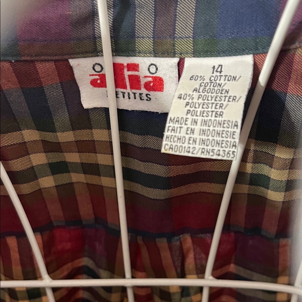 Vintage Late 80s / Early 90s Alia Plaid Button-Up Shirt | Size 14 Petite - Picture 3 of 12